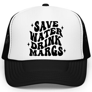 Save Water Drink Margs Groovy Trucker Hat for Women | Trendy Margarita Adjustable Cap | Drinking Snapback for Summer