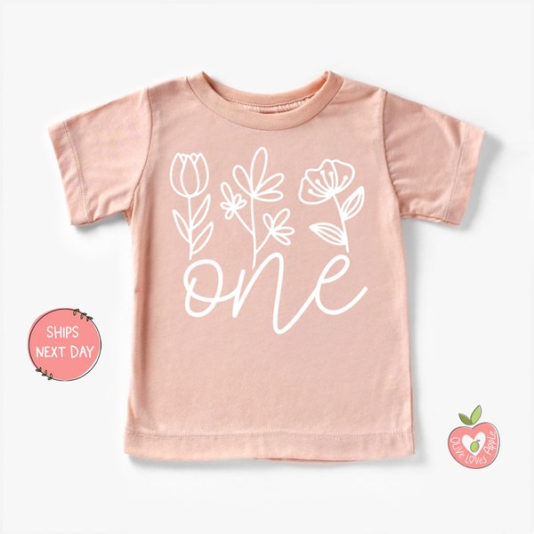 One with Flowers Floral 1st Birthday Shirt for Baby Girls First Birthday Outfit and Cake Smash Shirt for One Year Old