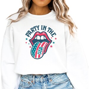 Party In The USA Sweatshirt for Women & Teens | Retro Patriotic Pullover for 4th of July | American Pride Sweater | Rock n Roll Sweatshirt