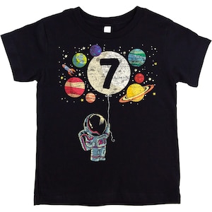 7th Birthday Space Astronaut Shirt for Boys | Planets and Stars T-Shirt for 7 Year Old | Seventh Birthday Party Rocket Theme Tee for Kids