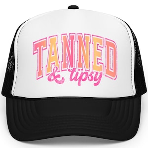 Tanned & Tipsy Trucker Hat for Women | Girly Cute Snapback Gift for Her | Trendy Summer Mesh Cap for Adults | Gift for Her