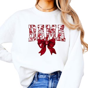 BAMA Sweatshirt with Red Coquette Bow for Women, Teens & Kids | Floral Bama Crewneck | Alabama Game Day Sweatshirt | College Pride Sweater