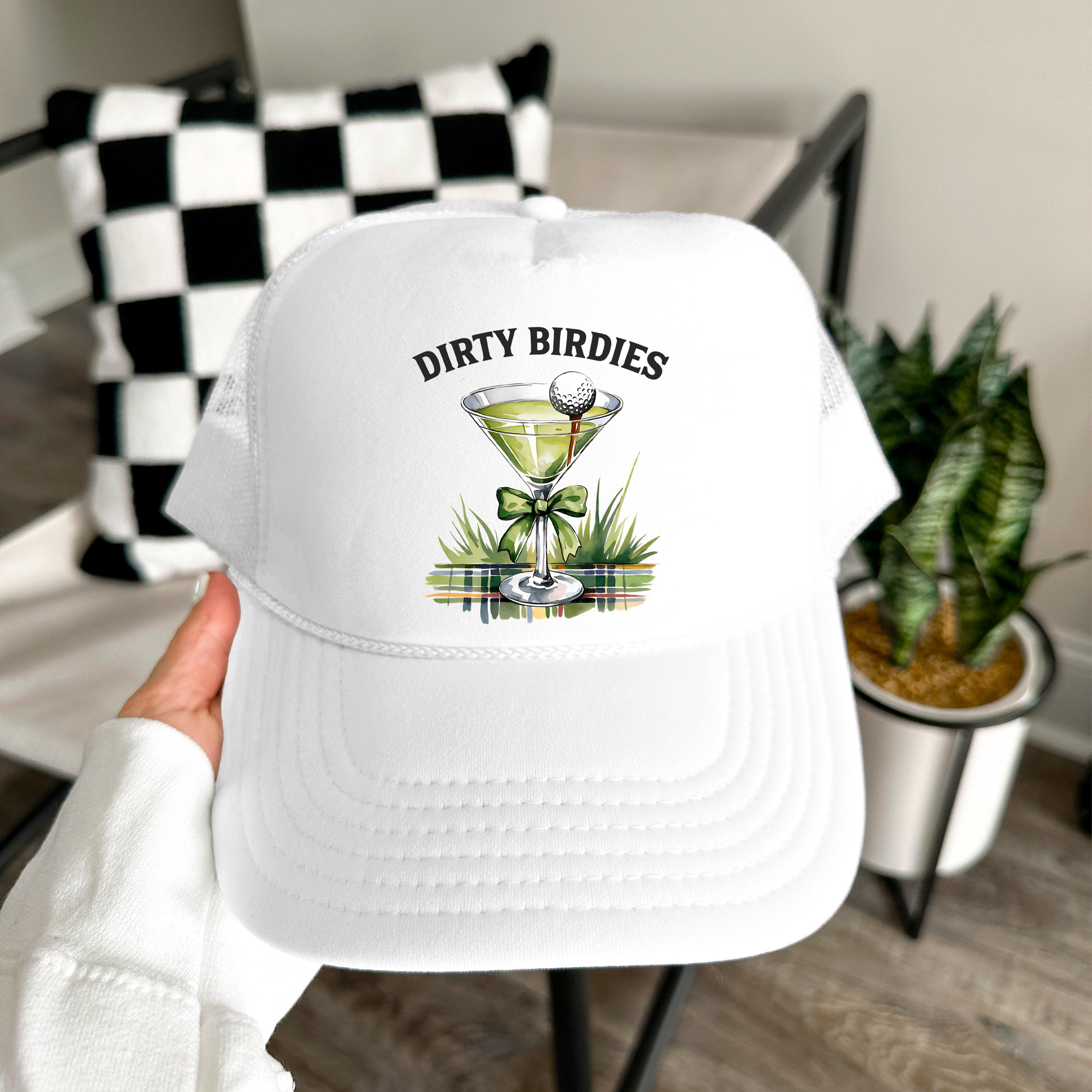 Dirty Birdies Martini Trucker Hat for Women | Funny Women's Golfing Cap | Preppy Golfers Adjustable Hat | Trendy Golfer Snapback for Ladies