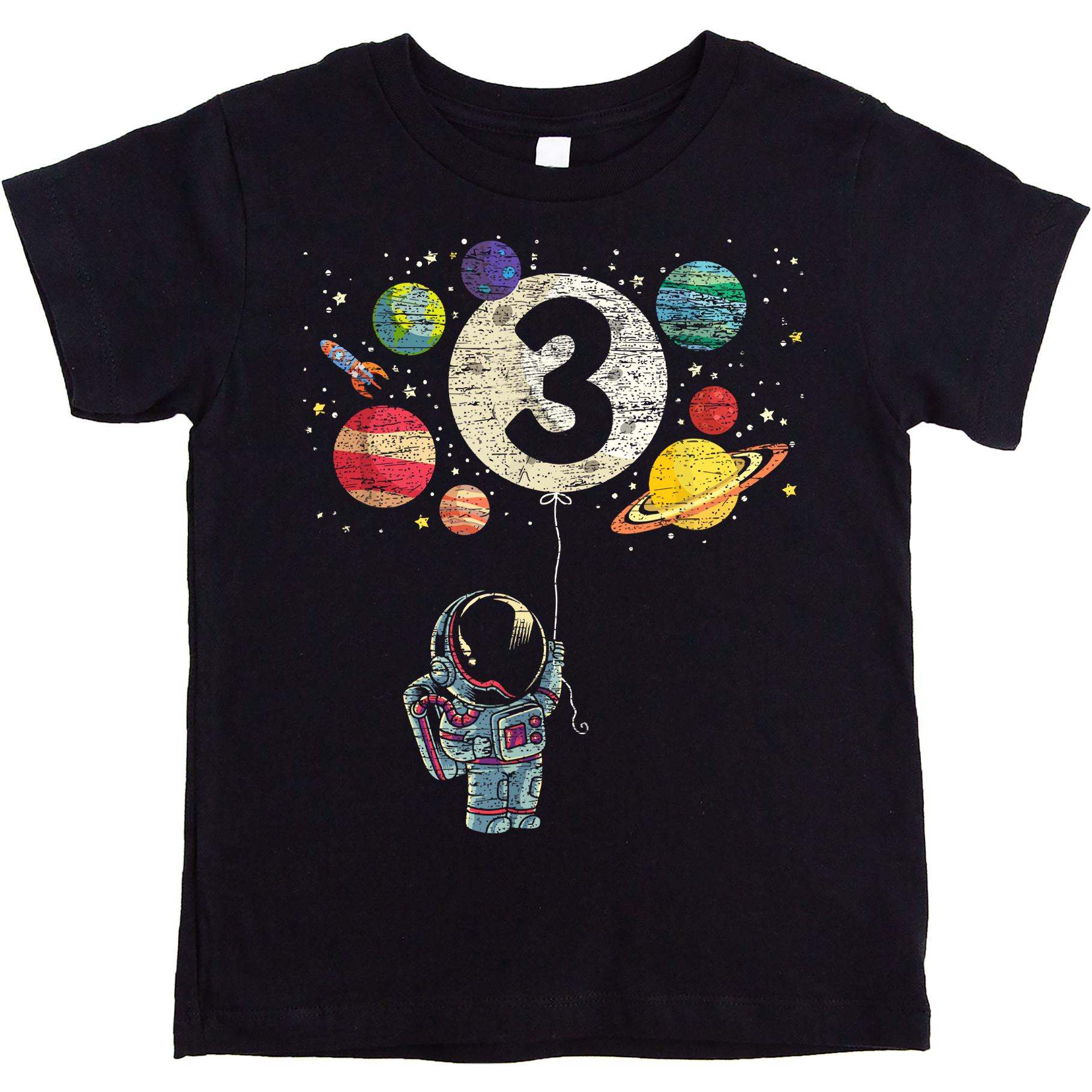 3rd Birthday Rocket Astronaut Shirt for Boys | Moon Balloon and Planets Shirt for Kids | Space Theme Third Birthday Party Outfit