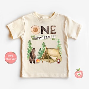 One Happy Camper 1st Birthday Camping Outdoor Themed T-Shirts for Baby Boys and Baby Girls for First Birthday Cake Smash Outfit
