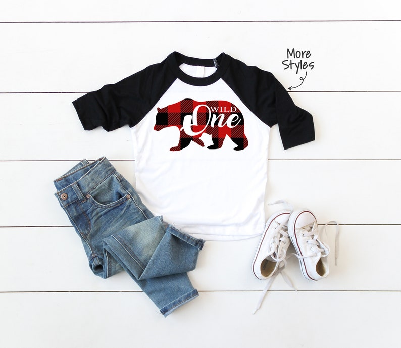 Plaid Bear Wild One 1st Birthday Shirt for Boys First Birthday Outfit