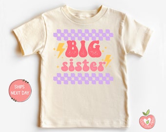 Olive Loves Apple Big Sister Lightning Groovy Sibling Reveal Shirt for Girls Sibling Outfit and Birth Announcement Matching Family Outfits