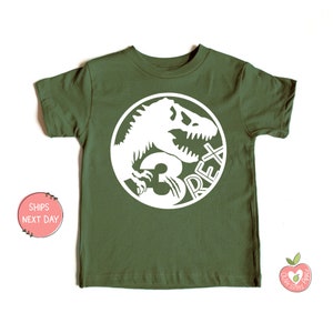 Three Rex T-Rex Fossil Dinosaur 3rd Birthday T-Shirts for Baby Girls and Toddler Boys Third Birthday Outfit for Dinosaur Birthday Party