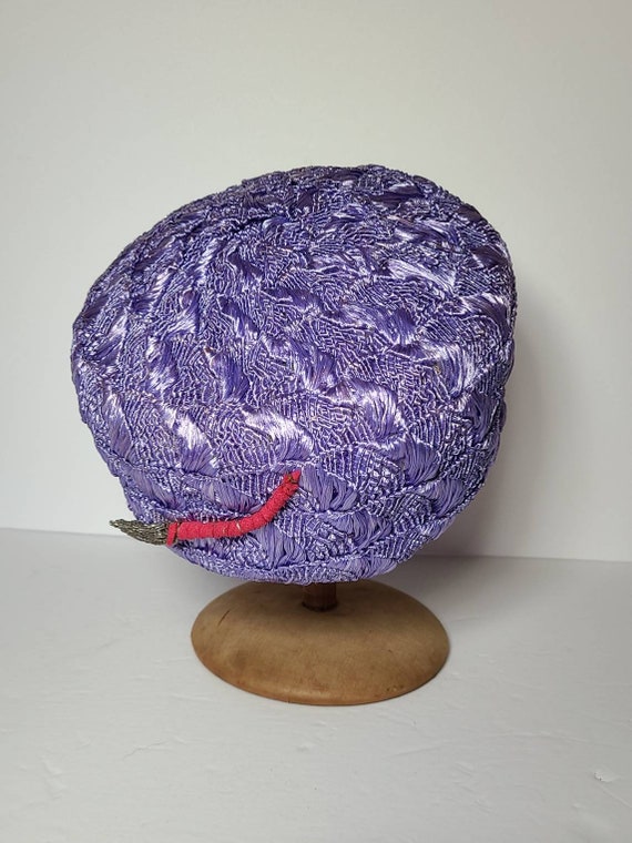 Vintage 1960s Lavender Purple Pillbox Straw Hat wi
