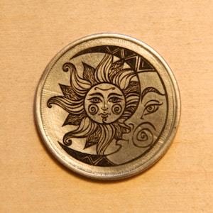 Engraved Hobo Nickel Coin (US Quarter) Sun and Moon, Lucky Charm, Token