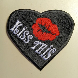 Small Kiss This Embroidered Patch 3.5&quot;x3.5&quot;, New for jacket, hat, vest, sew on