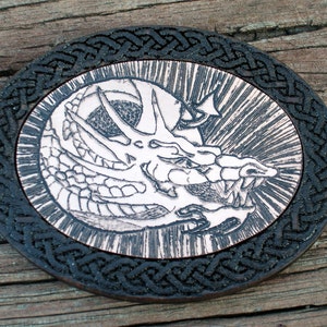 Hand Engraved Copper Coiled Dragon, Pin, Brooch NEW