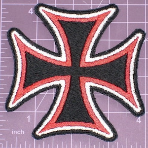 Medium Tri-Color Maltese Cross Embroidered Patch 4&quot; ,Biker, New for jacket, hat, vest