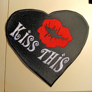 Large Kiss This Embroidered Patch 6&quot;x5.75&quot;, New for jacket, hat, vest, sew on