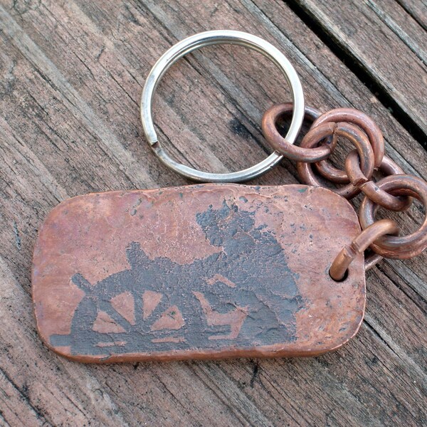 Mariner's Copper Acid Etched Keychain, NEW for sailors, boaters