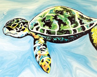Arte de pintura de tortugas marinas (descarga digital) para decoración de guardería o playa