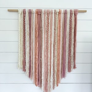 Joyful Heart: 36” Pink/Pinkish Mauve/Cream Yarn Wall Hanging