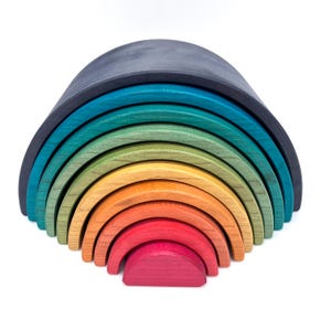Extra Large Wooden Rainbow Stacker, 10 Piece Nesting Toy, Waldorf Essential, Cherry Wood