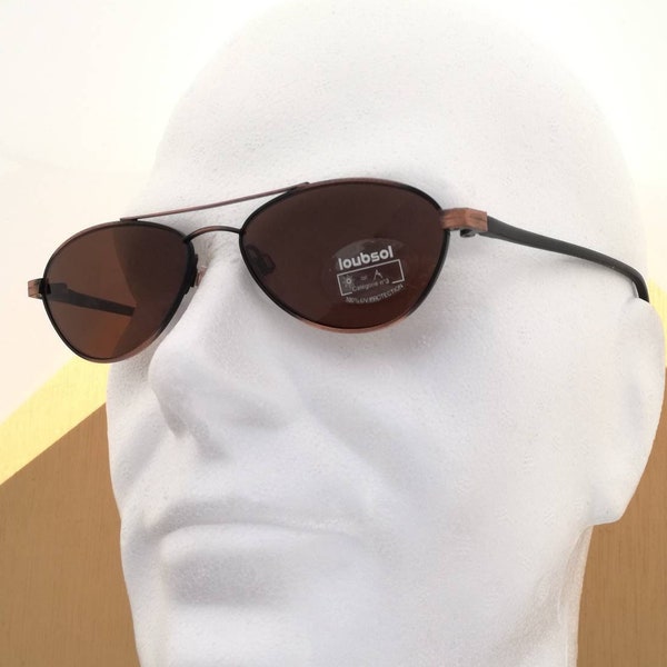 LOUBSOL AVIATEUR metalen bril, maat 52 18, NOS zonnebril nieuw met bruine lenzen en metalen en koperen frame