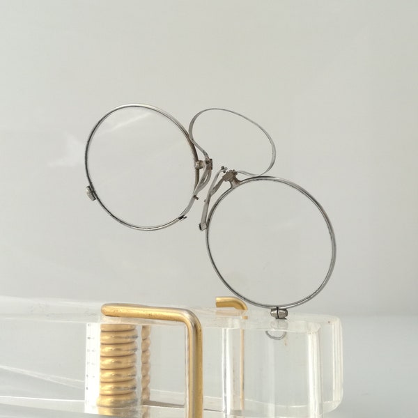 PINCE NEZ Rond Ancien, Taille 40, Lunettes en Métal Sans Branches, Lunette Antique Française début 1900