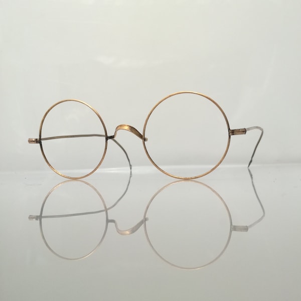RARE Gold Plated Antique Round Eyeglasses, Size 38 14, Antique Glasses from 1900, French Glasses with Standard Temples
