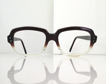 METZLER EBF 936 Glasses, Size 50 18, RECTANGULAR Eyeglasses 1960 1970, Black and Transparent Crystal Glasses, 2-point Temples
