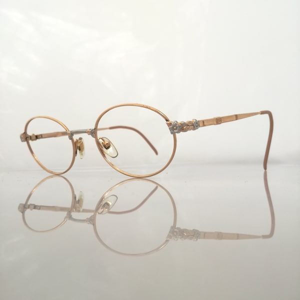 NINA RICCI OVAL Glasses, Size 50 17, Gold Eyeglasses for Women, Glasses with Flower Decor, Made In France