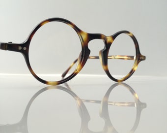 Antique Round Eyeglasses, Dimensions 40 - 22 Amber Scaled Glasses, 1940 Eyeglasses In France