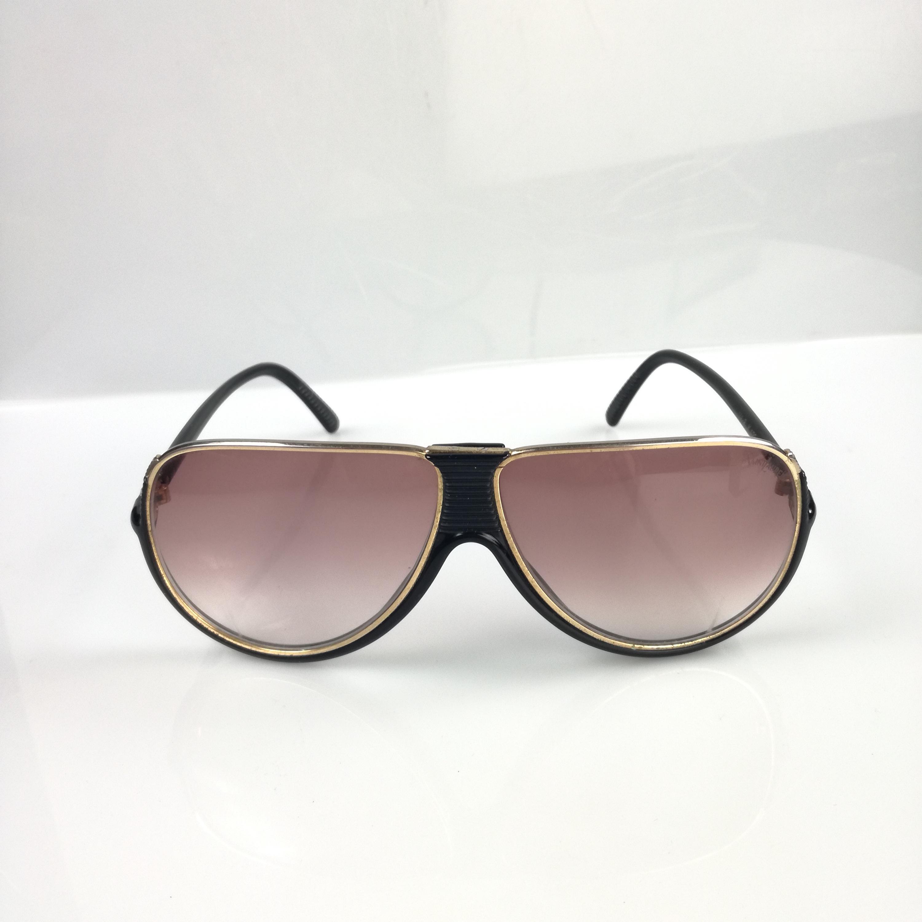 Yves Saint Laurent Black and Gold Sunglasses, Size 56 21, YSL