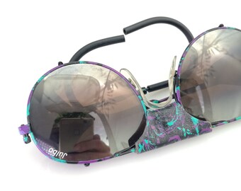 JULBO VERMONT Mountain Glasses, 53 16, 1980s Glasses, Leather Aviator Glasses With Brown Gradient Lenses, Mountaineering, France Jura