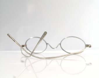 CRISTAL Lunettes de Vue Ovales Anciennes, Taille 37 22, Lunettes en Métal de 1900, Lunettes Antiques Françaises, Lunette à Collectionner