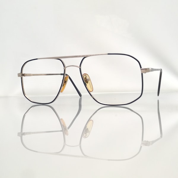 Metzler AERO Aviator Glasses, Size 56 17, Gold and Blue Pilot Glasses, Men's Rectangular Glasses From 1990, Made In Germany