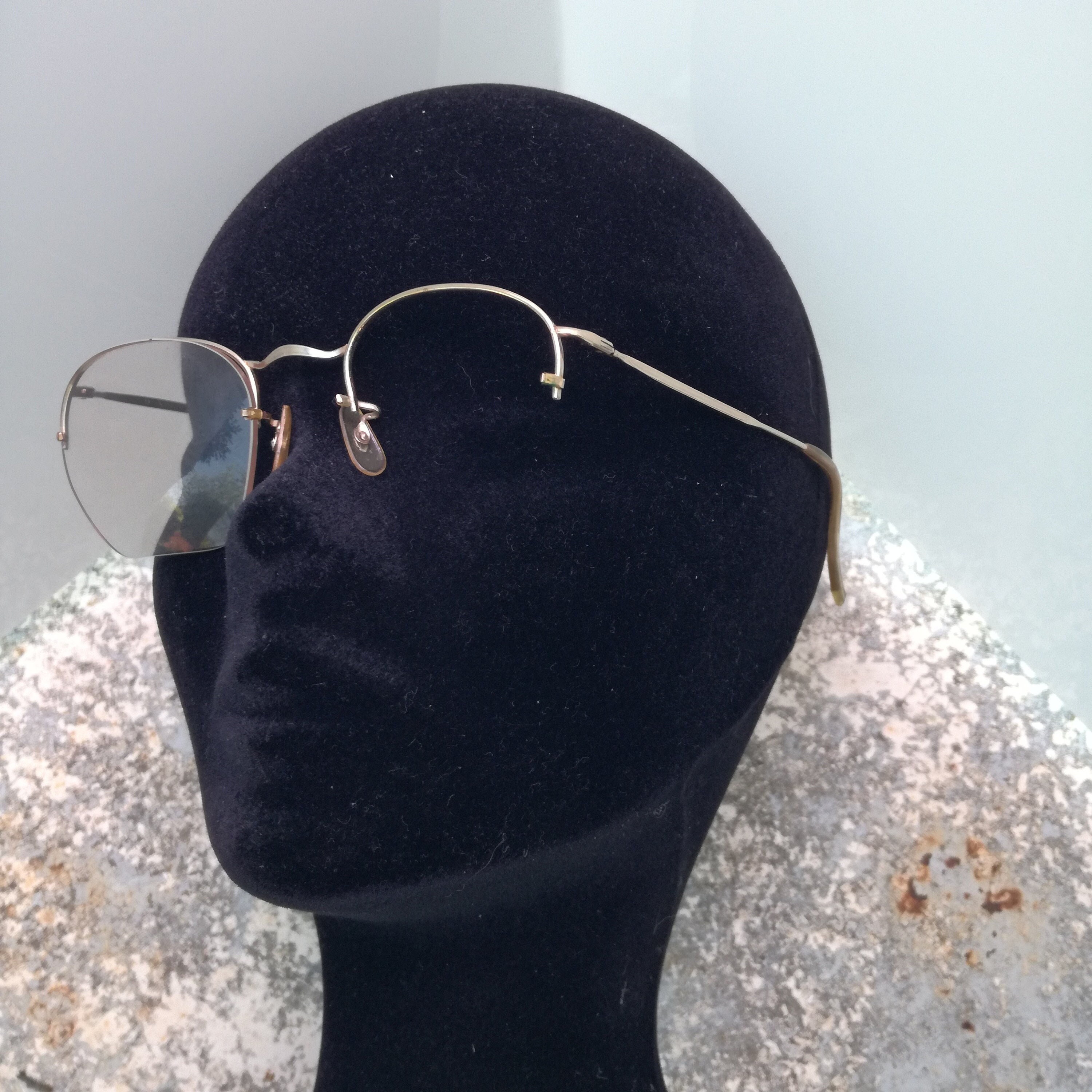 Gold Plated Half Frame Glasses, Size 47 16, Gold Lens Glasses Fixed by Grip 2 Notches, Personalized Glasses