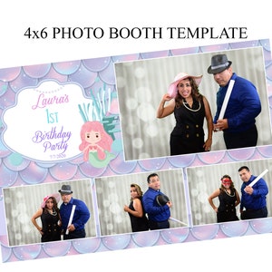 Photo booth template 4x6, Party photo booth template, Birthday Mermaid photo booth template