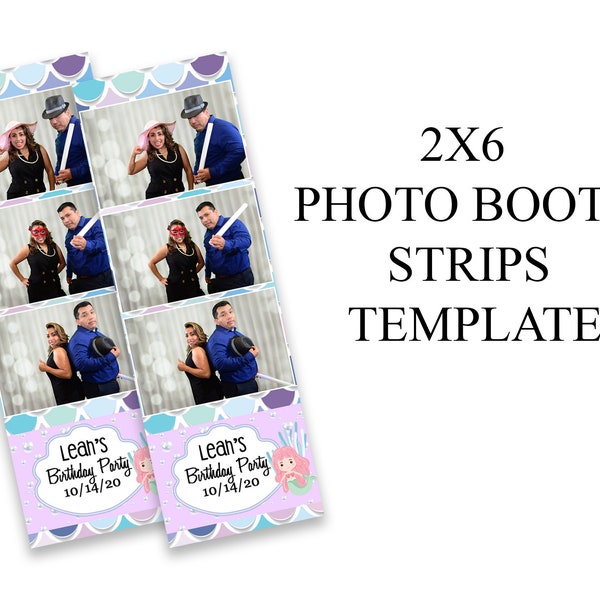 Photo booth template, Strips photo booth template, Birthday photo booth template, Mermaid photo booth template, Party, XV