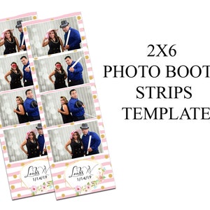 K&ouml;nnte beinhalten: Zwei rosa-wei&szlig;e gestreifte Fotoautomatenstreifen mit goldenen Punkten. Jeder Streifen hat sechs Fotopl&auml;tze und ein Blumenmuster mit dem Text "Leah's X 1/14/19".