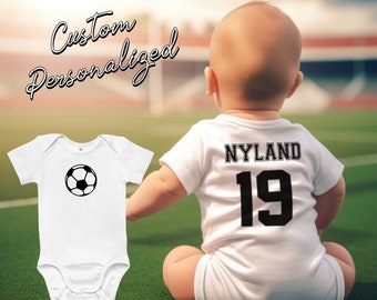 Baby Bodysuit - Custom Personalized Soccer Jersey Bodysuit with the Name and Number of Your Choice