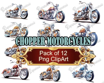 Chopper Motorcycle Clipart: Colorful PNG Images (Digital Download)