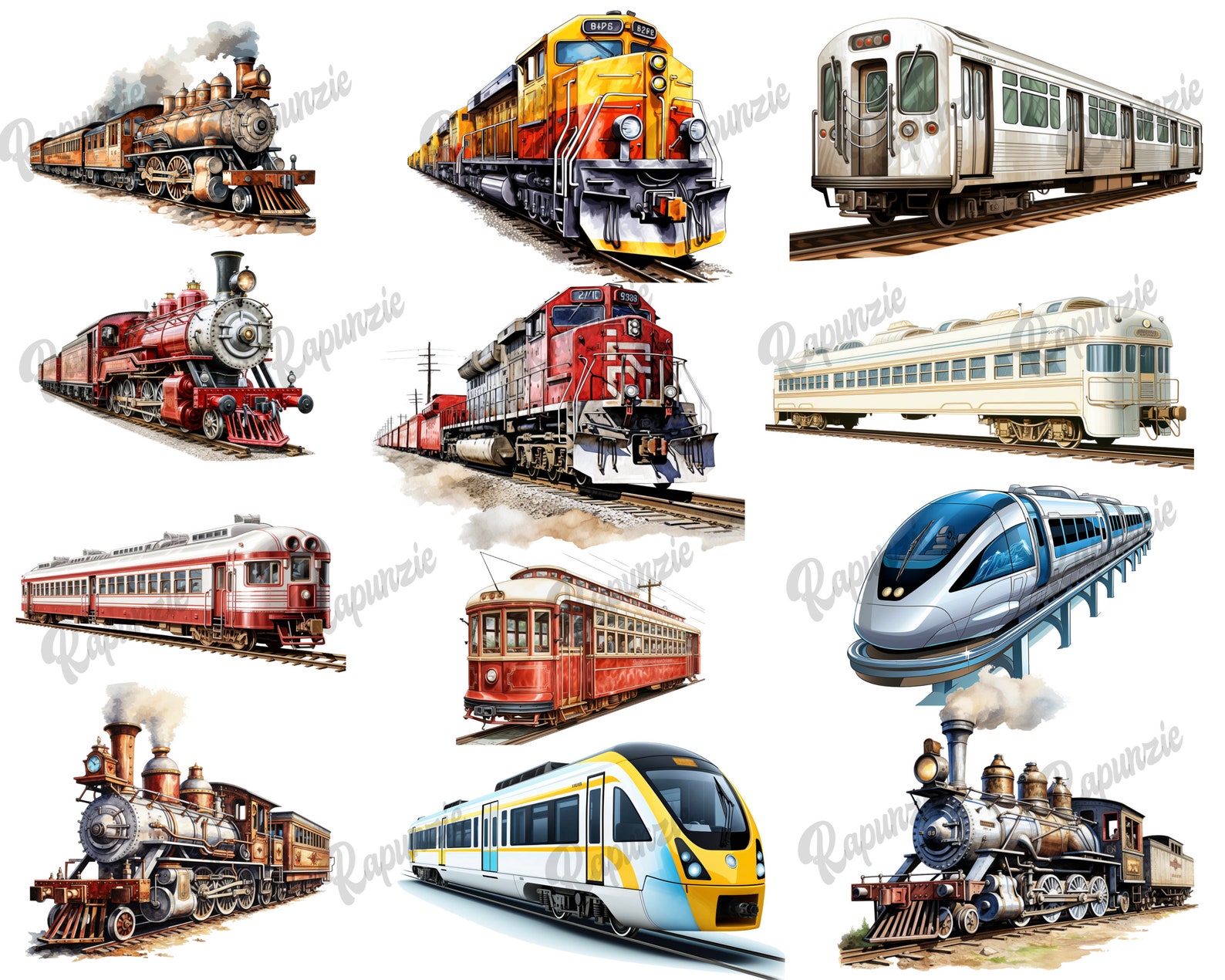 Trains Clipart Set: 12 PNG Images for Sublimation (digital Download) - Etsy