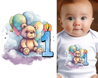 Baby Bodysuit - Teddy Bear Celebrating Baby's 1st Birthday Baby Clothes for Baby Boys and Baby Girls