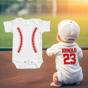 Baby Bodysuit - Custom Personalized Baseball Jersey Bodysuit with the Name and Number of Your Choice