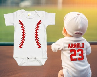 Body para bebé - Body personalizado de camiseta de béisbol con el nombre y número de su elección