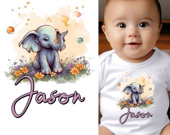 Baby Bodysuit - Custom Personalized Baby Elephant Baby Clothes with Baby's Name
