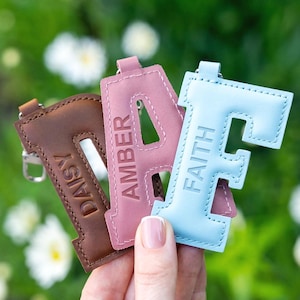 Chunky Letter Name Keyring Bag Tag, Back to School, Stocking Filler, Bright Pastel Colours Leather Custom Charm Quality Keys Keyring
