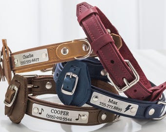 Personalisiertes Lederhalsband für Hunde mit AirTag-Halterung, individuell graviertem Namensschild, verstellbarem AirTag-Hundehalsband, Geschenk für Hundebesitzer