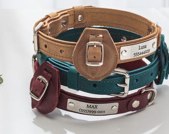 Personalisiertes Hundehalsband aus Leder mit AirTag-Halterung, graviertem Namensschild, echtes Lederhalsband für Haustiere, individuelles Hundehalsband als Geschenk