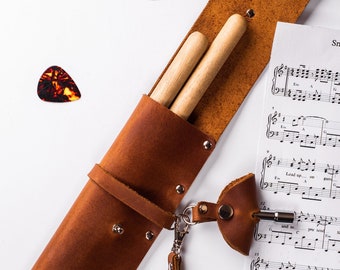 Personalized Leather Drumstick Holder, Musician Gift