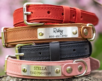 Red Dog Collar, Leather Dog Red Collar, Engraved Dog Collar With Name, Personalized Red Dog Collar