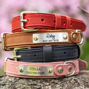 Red Dog Collar, Leather Dog Red Collar, Engraved Dog Collar With Name, Personalized Red Dog Collar