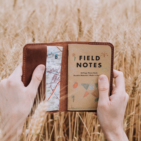 Leather Journal Cover for Moleskine Cahier Notebook Pocket size 3.5" x 5.5" Field Notes Cover Personalized Gift Refillable Pocket Cover